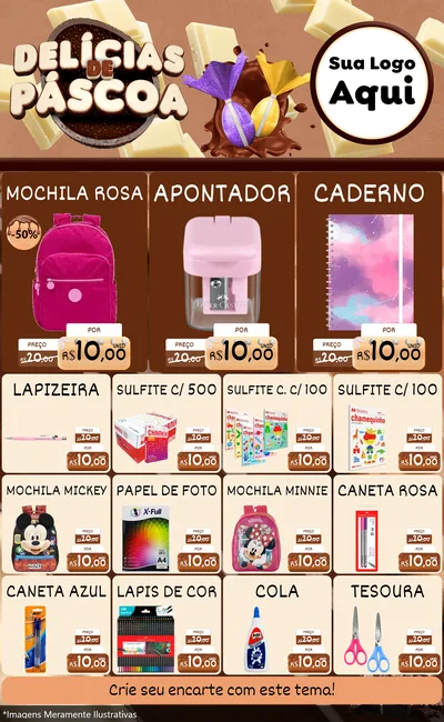 Modelo de Encarte para Encarte Grande com o tema Delícias de Páscoa para Papelaria