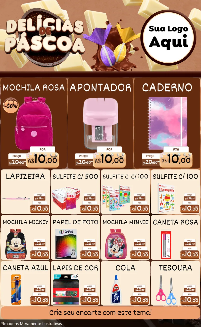 Modelo de Encarte para Encarte Grande com o tema Delícias de Páscoa para Papelaria