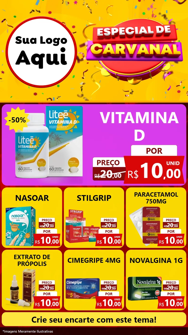 Modelo de Rede Social para Stories com o tema Especial de Carnaval para Farmácia