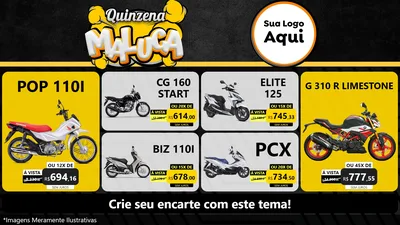 Modelo de TV para TV Horizontal com o tema Quinzena Maluca para Concessionaria de Motos