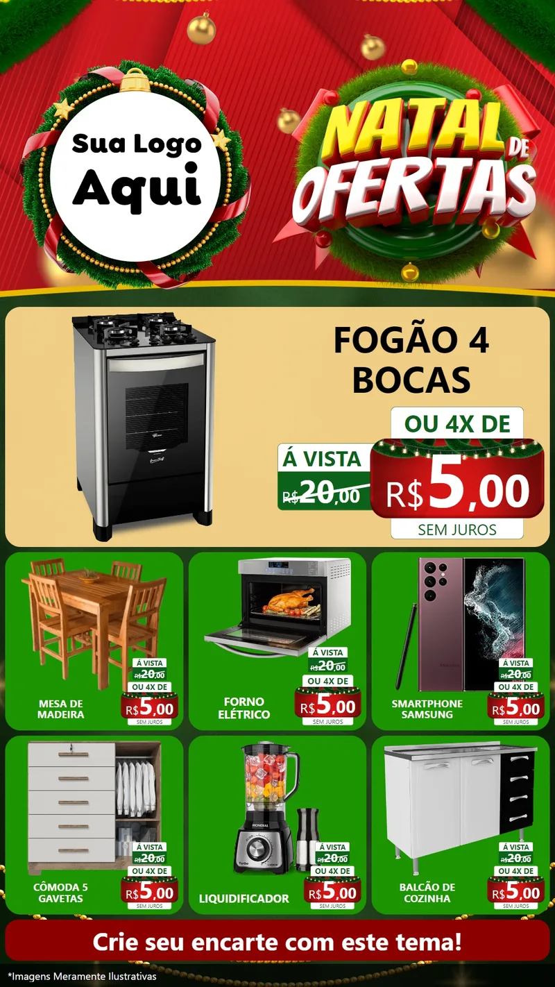 Modelo de Rede Social para Stories com o tema Natal de Ofertas para Móveis e Eletro