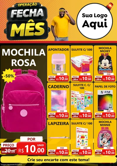 Modelo de Encarte para Encarte A4 Vertical com o tema Operação Fecha Mês para Papelaria