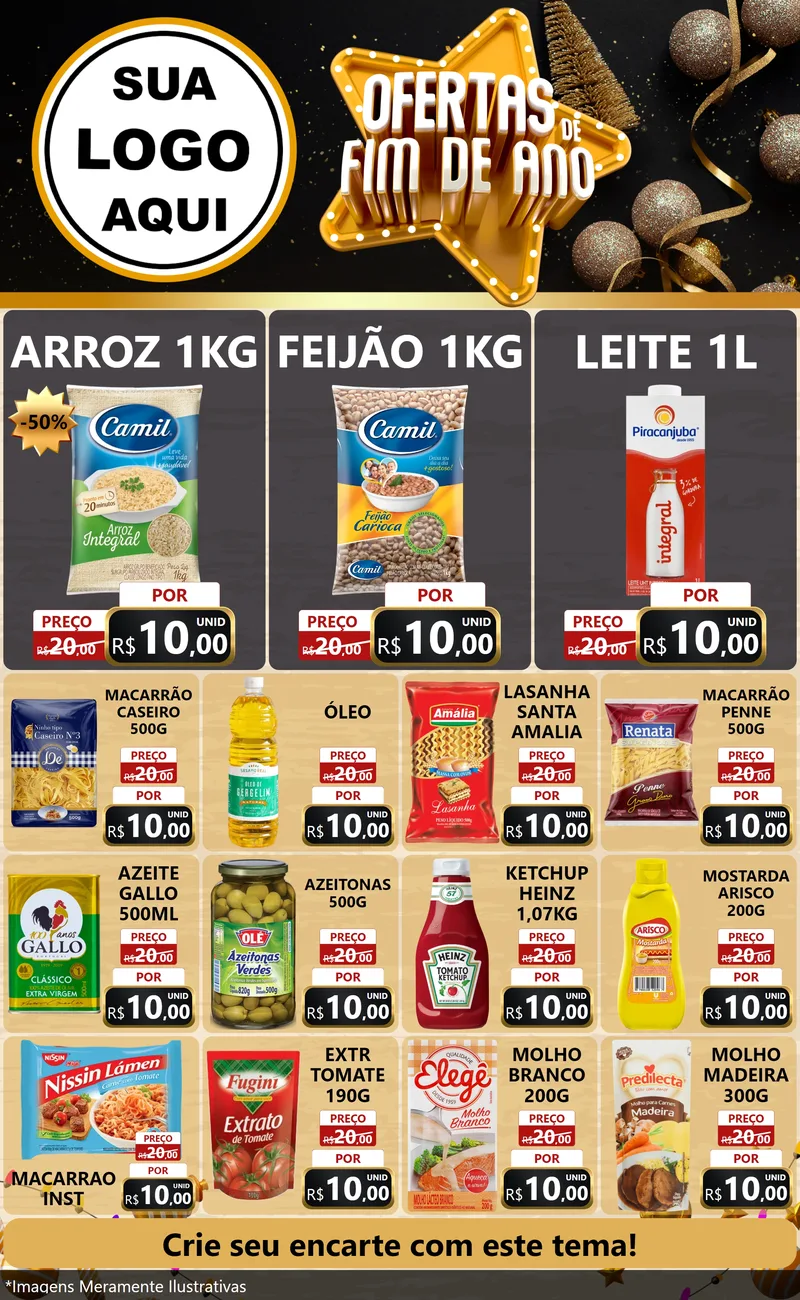 Modelo de Encarte para Encarte Grande com o tema Ofertas de Fim de Ano para Supermercado