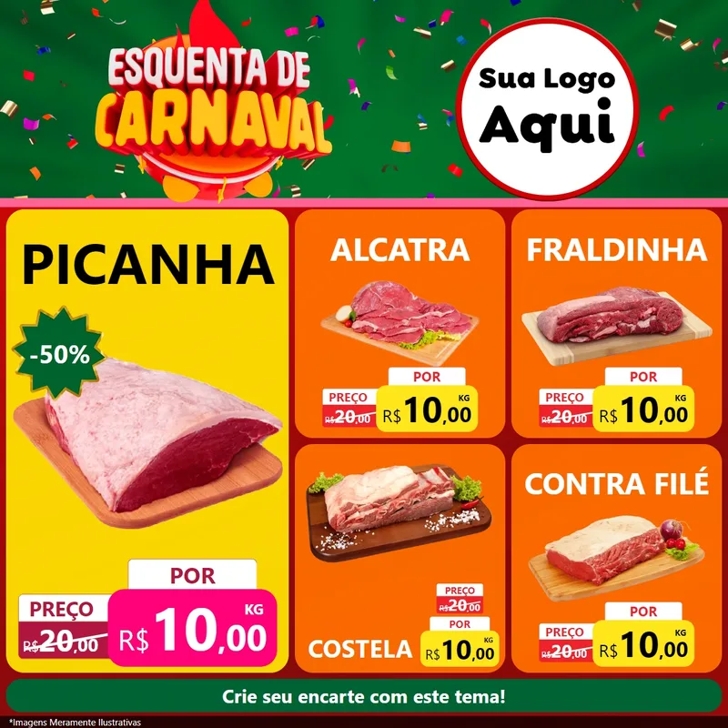 Modelo de Rede Social para Feed Facebook com o tema Esquenta de Carnaval para Açougue