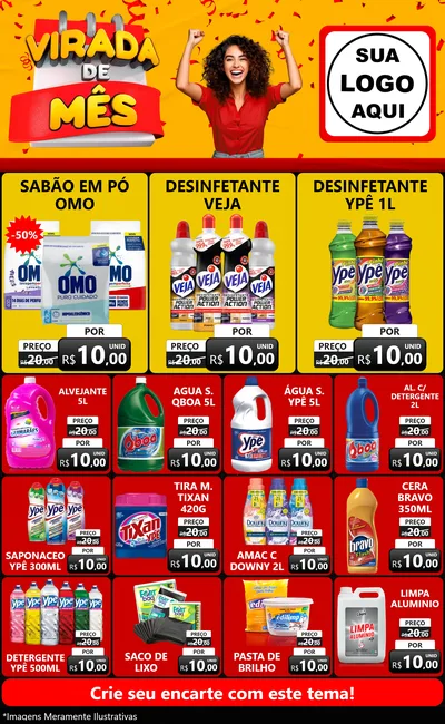Modelo de Encarte para Encarte Grande com o tema Virada de Mês para Produtos de Limpeza