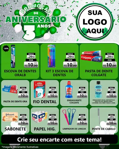 Modelo de Rede Social para Feed Instagram com o tema Promoção de Aniversário - 3 Anos para Higiene Pessoal