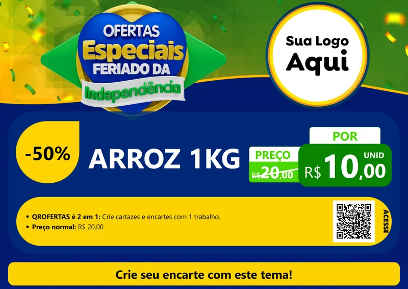 Modelo de Cartaz para Cartaz A4 Horizontal com o tema Ofertas Especiais Feriado da Independência para Supermercado