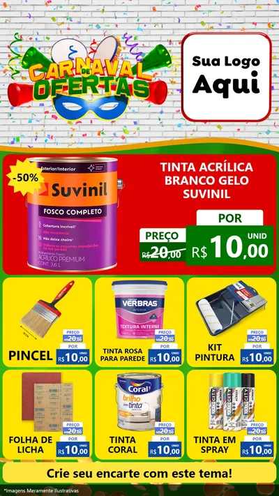 Modelo de Rede Social para Stories com o tema Carnaval de Ofertas para Tintas e Ferramentas