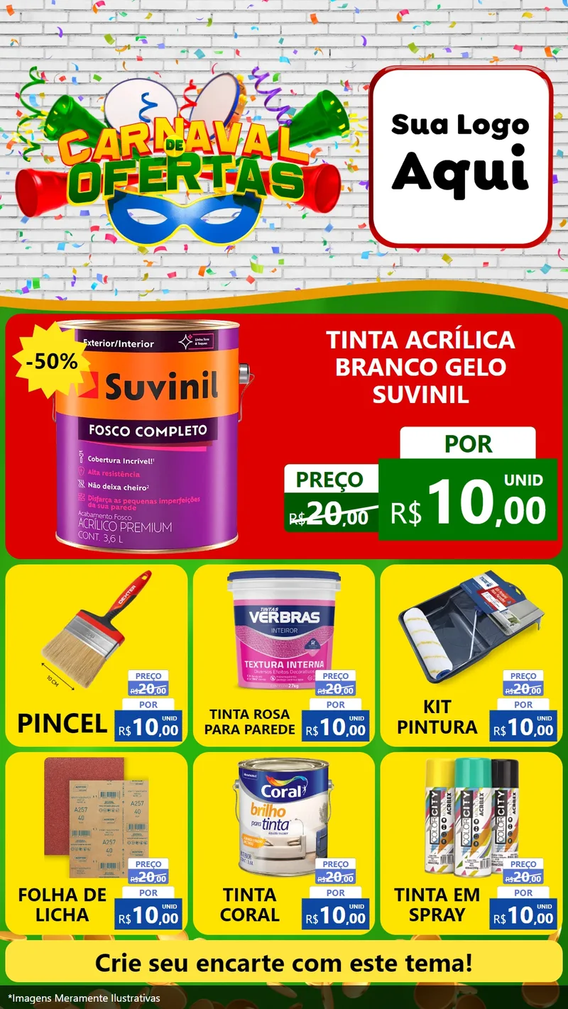 Modelo de Rede Social para Stories com o tema Carnaval de Ofertas para Tintas e Ferramentas
