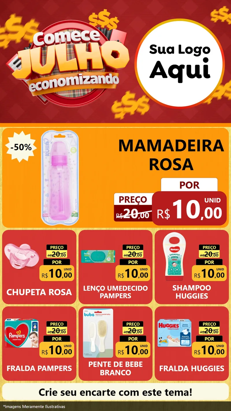 Modelo de Rede Social para Stories com o tema Comece Julho Economizando para Bebês