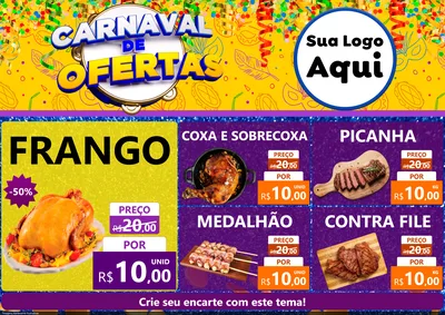 Modelo de Encarte para Encarte A4 Horizontal com o tema Carnaval de Ofertas para Assados