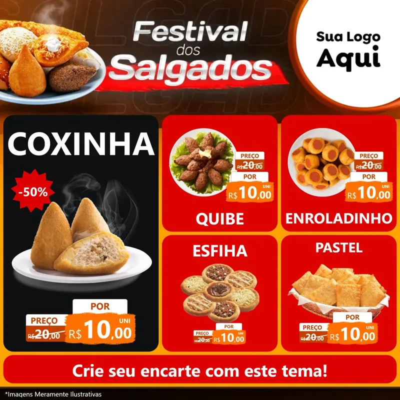 Modelo de Rede Social para Feed Facebook com o tema Festival dos Salgados para Salgadaria