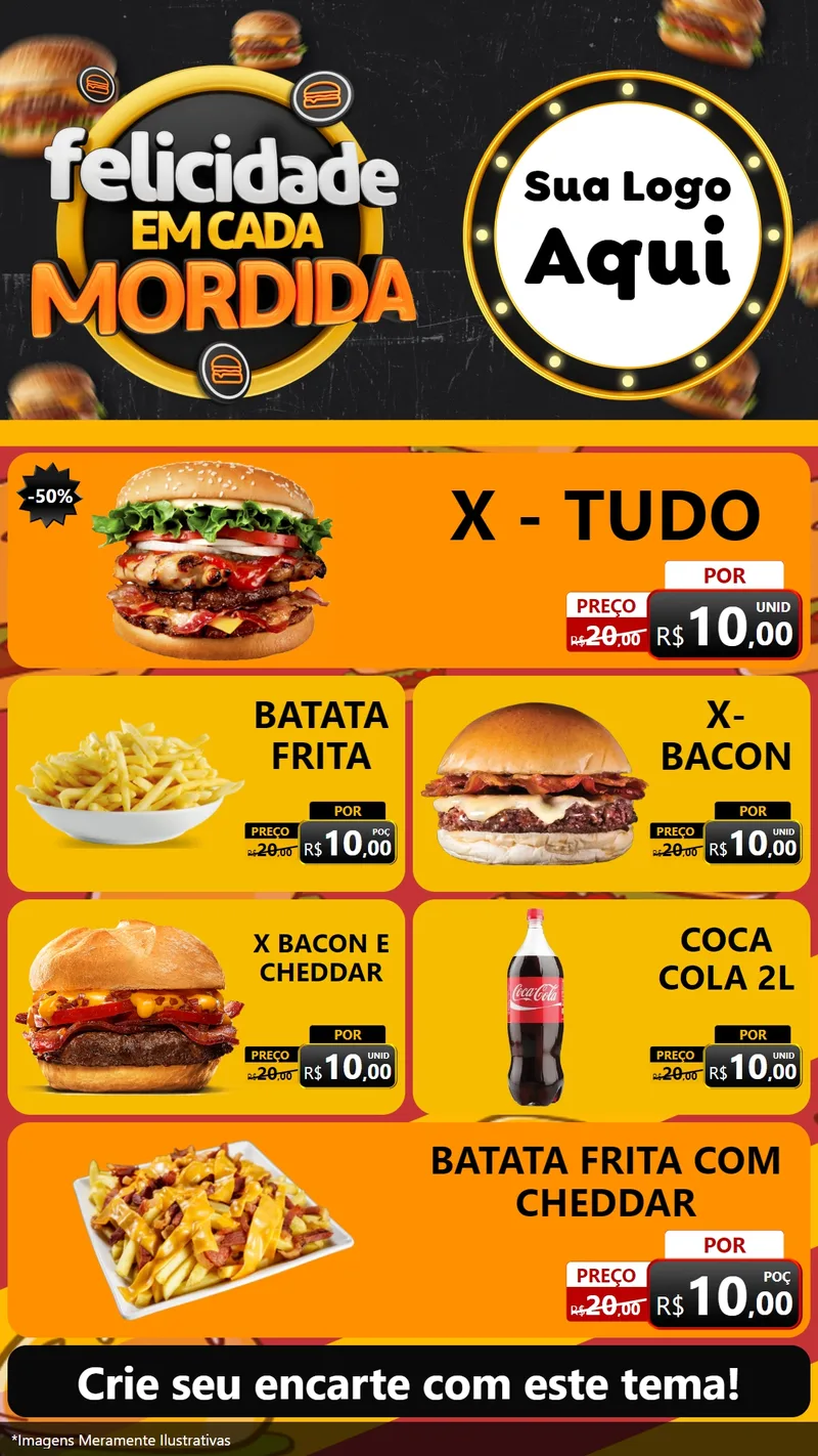 Modelo de TV para TV Vertical com o tema Felicidade Em Cada Mordida para Hamburgueria
