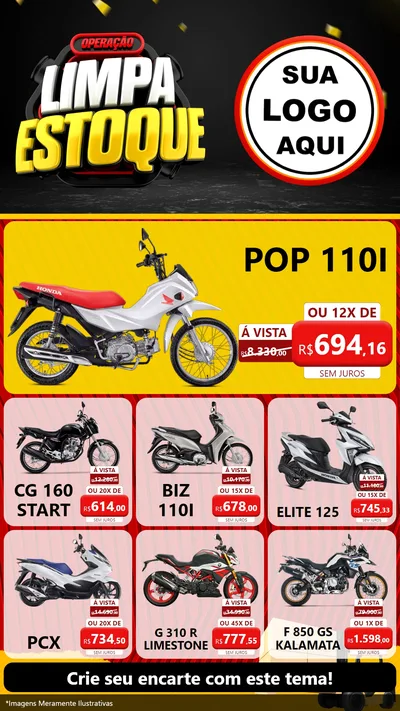 Modelo de Rede Social para Stories com o tema Operação Limpa Estoque para Concessionaria de Motos