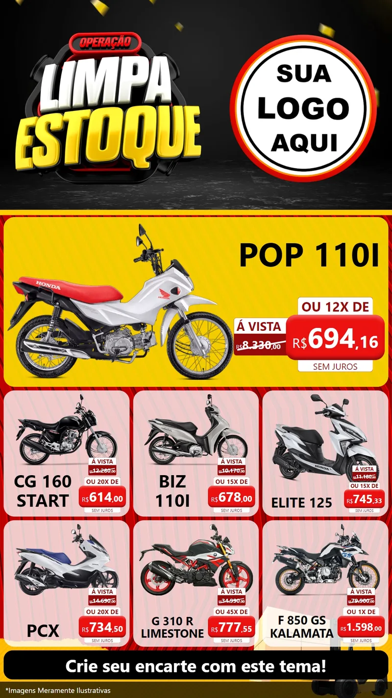 Modelo de Rede Social para Stories com o tema Operação Limpa Estoque para Concessionaria de Motos