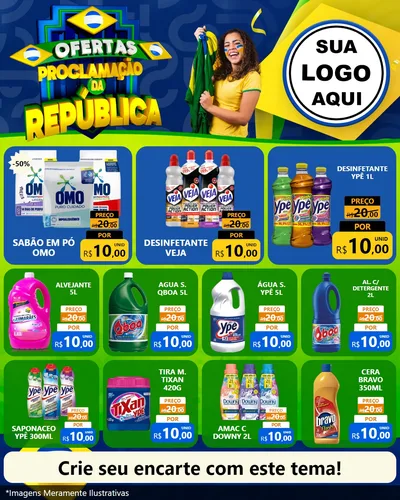 Modelo de Rede Social para Feed Instagram com o tema Ofertas Proclamação da República para Produtos de Limpeza