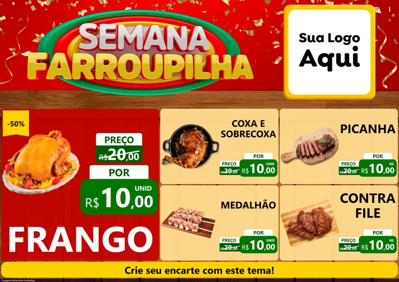 Modelo de Encarte para Encarte A4 Horizontal com o tema Semana Farroupilha para Assados