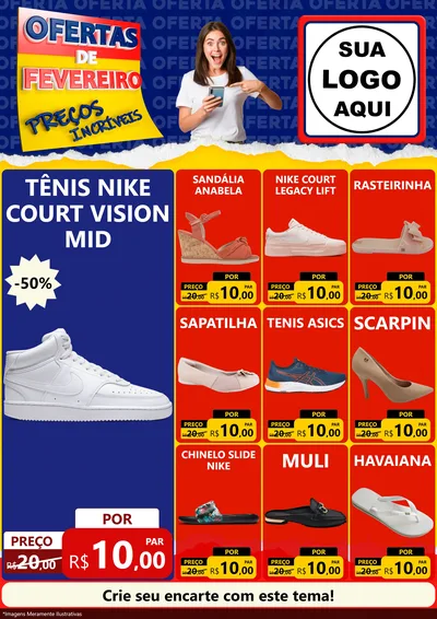 Modelo de Encarte para Encarte A4 Vertical com o tema Ofertas de Fevereiro - Preços Incríveis para Calçados
