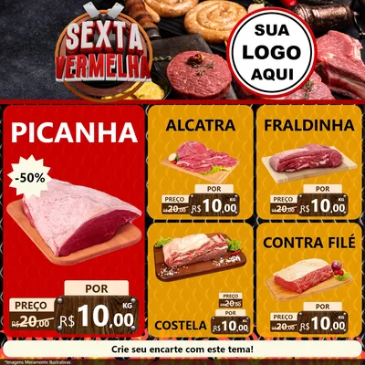 Modelo de Rede Social para Feed Facebook com o tema Sexta Vermelha para Açougue