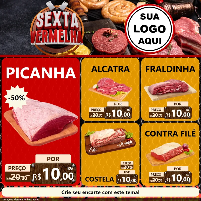 Modelo de Rede Social para Feed Facebook com o tema Sexta Vermelha para Açougue