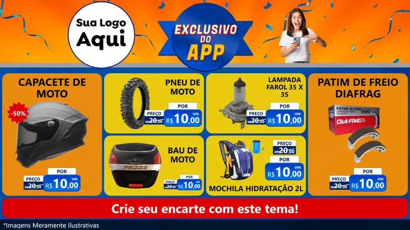 Modelo de TV para TV Horizontal com o tema Exclusivo do Aplicativo para Moto peças