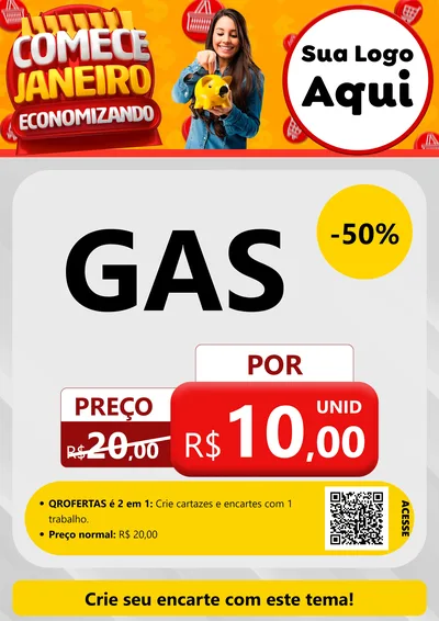 Modelo de Cartaz para Cartaz A4 Vertical com o tema Comece Janeiro Economizando para Água e gás