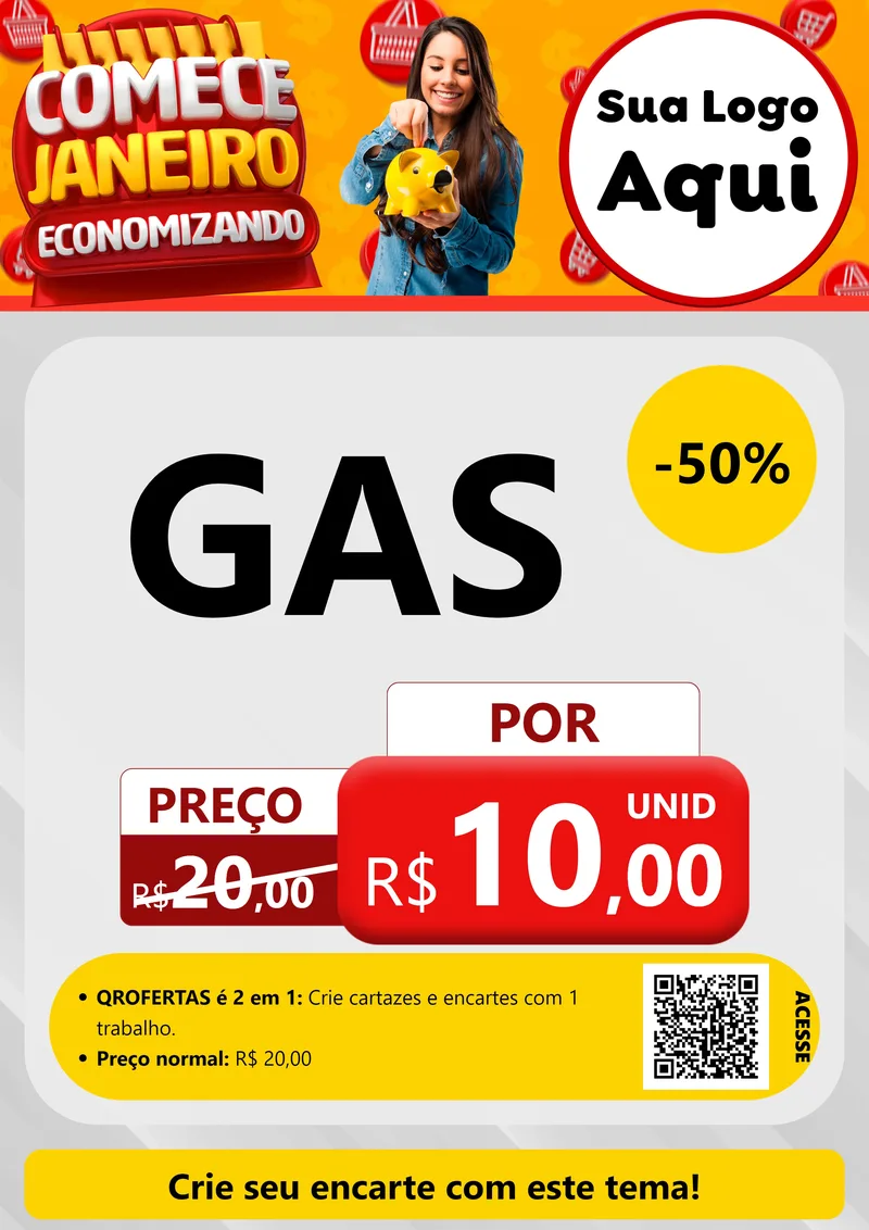 Modelo de Cartaz para Cartaz A4 Vertical com o tema Comece Janeiro Economizando para Água e gás