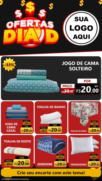 Modelo de Rede Social para Stories com o tema Ofertas Dia D para Cama, Mesa e Banho
