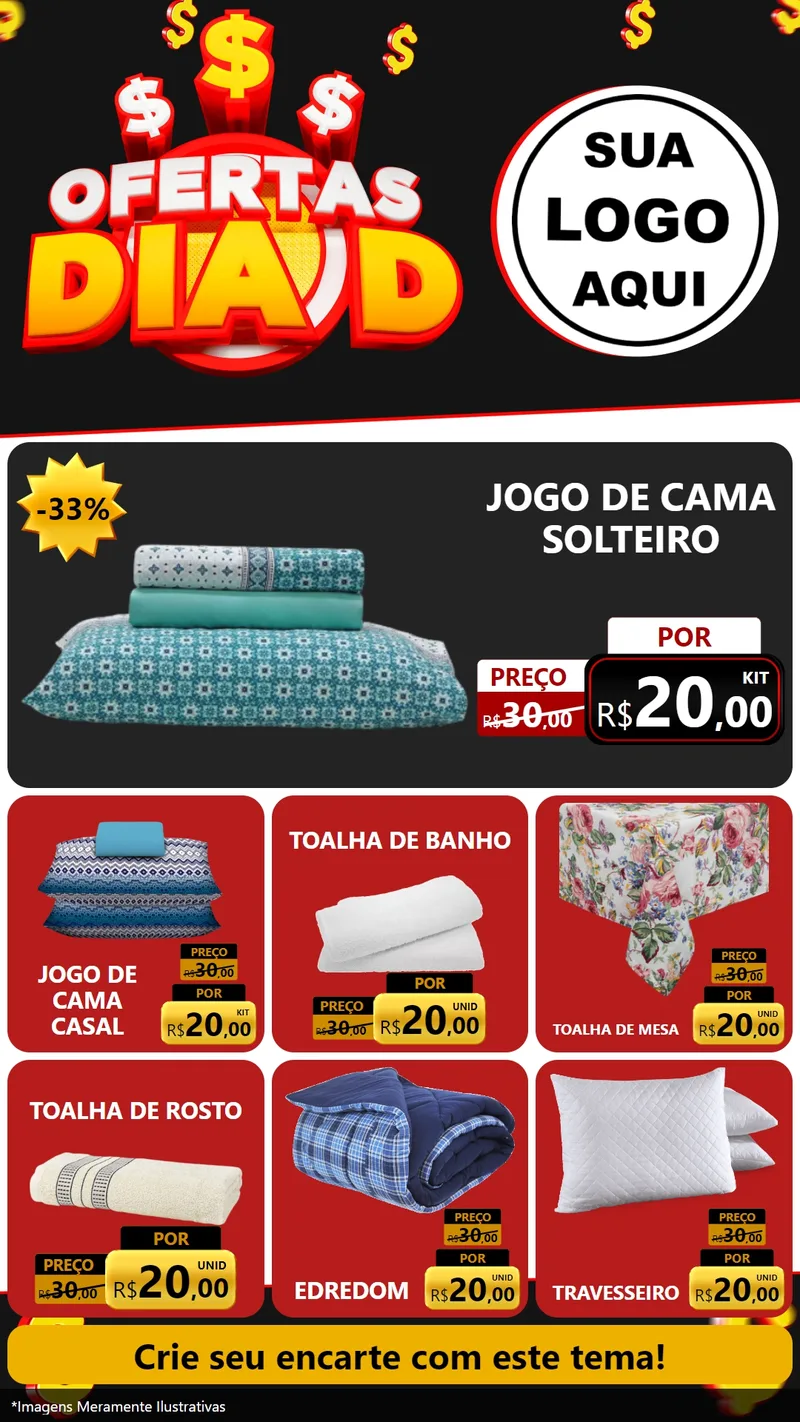 Modelo de Rede Social para Stories com o tema Ofertas Dia D para Cama, Mesa e Banho