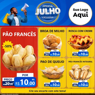 Modelo de Rede Social para Feed Facebook com o tema Oferta Exclusiva, Julho para Padaria