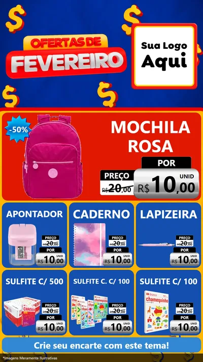 Modelo de Rede Social para Stories com o tema Ofertas de Fevereiro para Papelaria