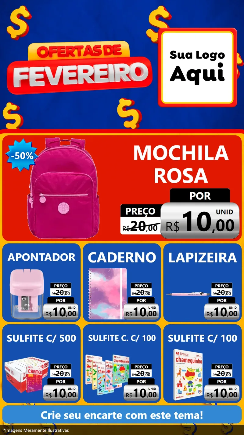 Modelo de Rede Social para Stories com o tema Ofertas de Fevereiro para Papelaria