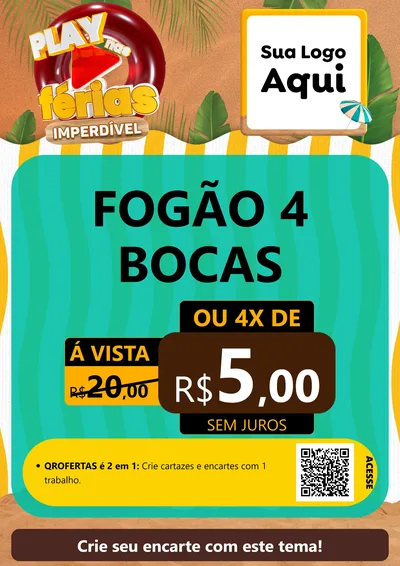 Modelo de Cartaz para Cartaz A4 Vertical com o tema Play Nas Férias Imperdível para Móveis e Eletro