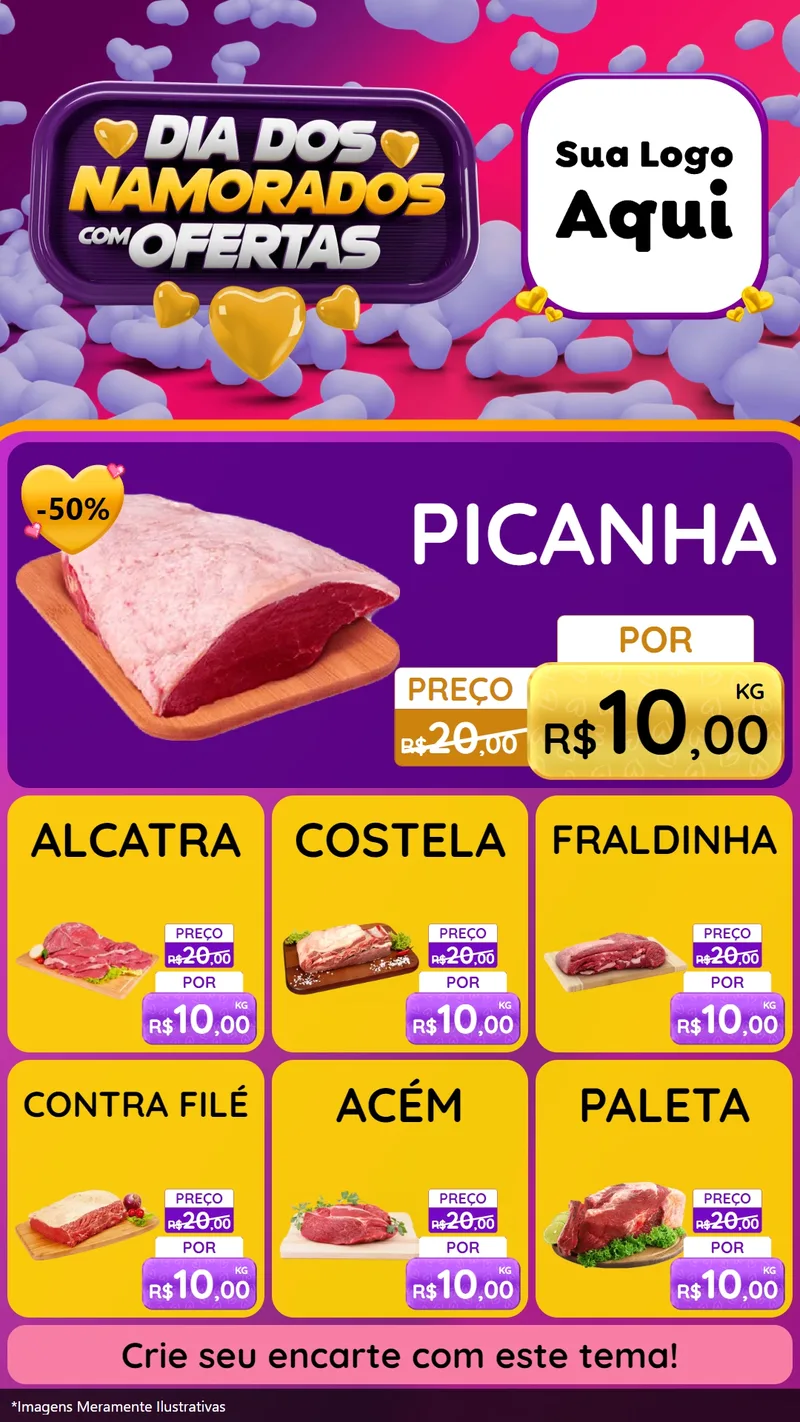 Modelo de Rede Social para Stories com o tema Dia Dos Namorados Com Ofertas para Açougue