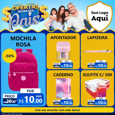 Modelo de Rede Social para Feed Facebook com o tema Ofertas do Dia dos Pais para Papelaria