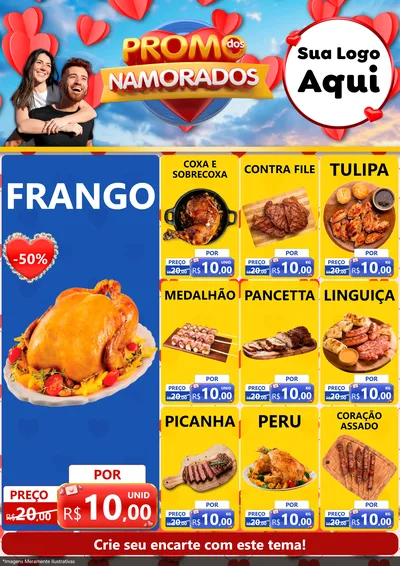 Modelo de Encarte para Encarte A4 Vertical com o tema Promo dos Namorados para Assados