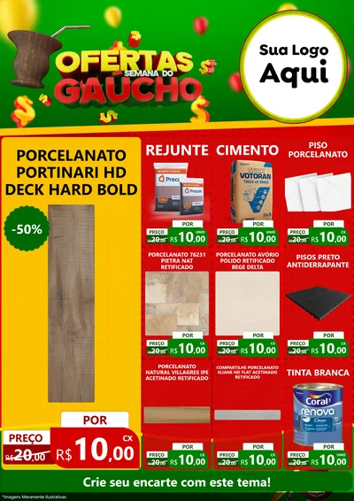 Modelo de Encarte para Encarte A4 Vertical com o tema Ofertas Semana Do Gaúcho para Pisos e revestimentos