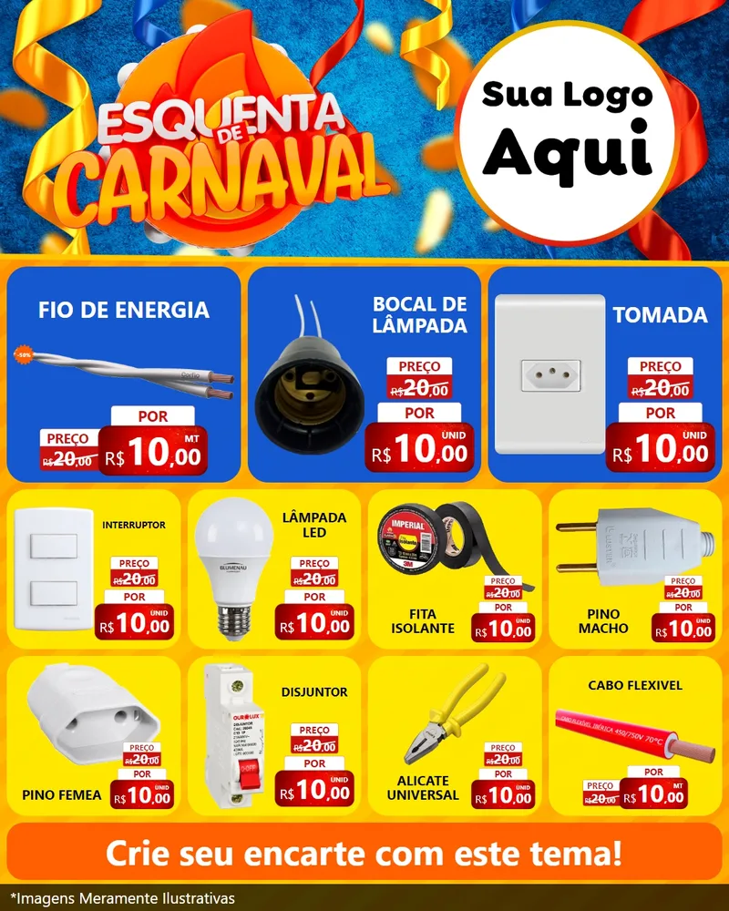 Modelo de Rede Social para Feed Instagram com o tema Esquenta de Carnaval para Materiais Elétricos