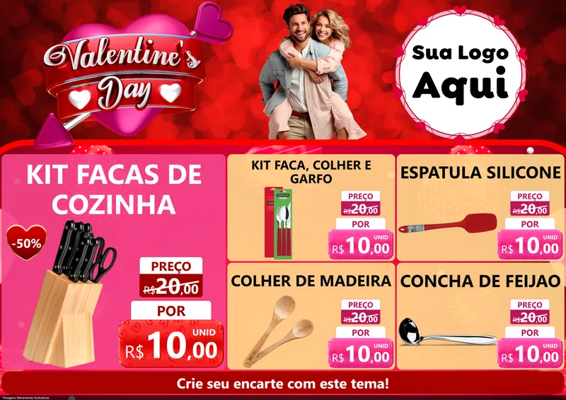 Modelo de Encarte para Encarte A4 Horizontal com o tema Valentine's Day para Utilidades Domésticas