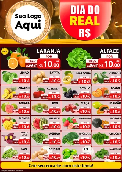 Modelo de Encarte para Encarte A4 Vertical com o tema Dia do Real para Hortifrúti
