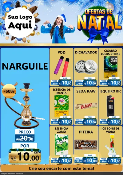Modelo de Encarte para Encarte A4 Vertical com o tema Ofertas de Natal para Tabacaria