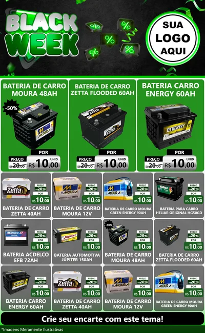 Modelo de Encarte para Encarte Grande com o tema Black Week para Baterias Elétricas