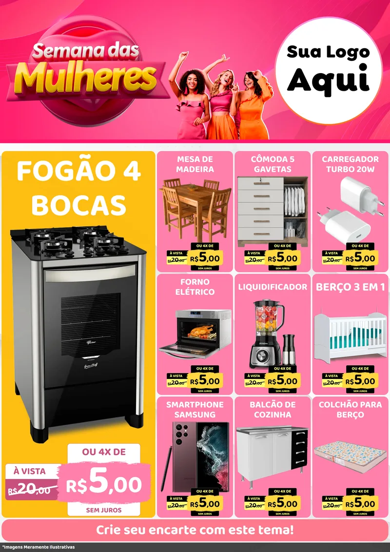 Modelo de Encarte para Encarte A4 Vertical com o tema Semana das Mulheres para Móveis e Eletro