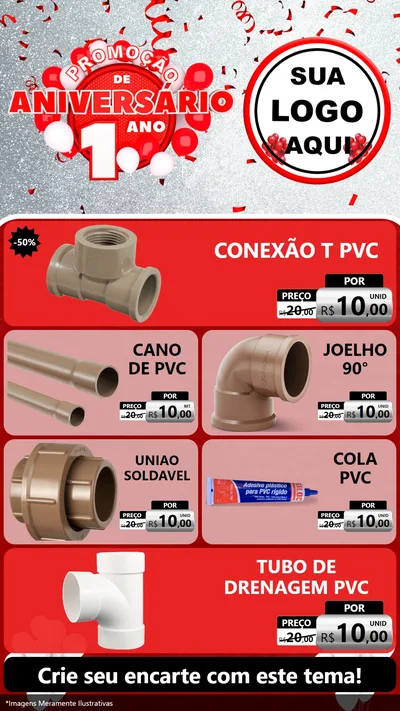 Modelo de TV para TV Vertical com o tema Promoção de Aniversário - 1 Ano para Tubos e conexões