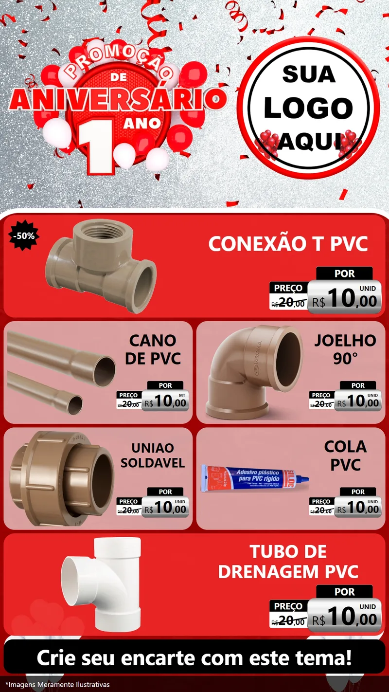 Modelo de TV para TV Vertical com o tema Promoção de Aniversário - 1 Ano para Tubos e conexões