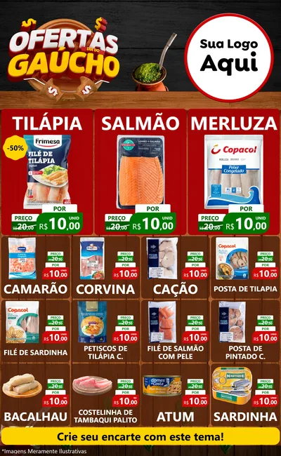Modelo de Encarte para Encarte Grande com o tema Ofertas Dia do Gaúcho para Peixaria