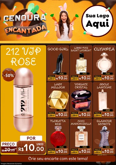 Modelo de Encarte para Encarte A4 Vertical com o tema Cenoura Encantada - Páscoa para Perfumes