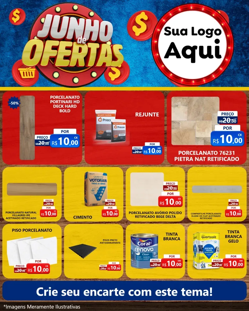 Modelo de Rede Social para Feed Instagram com o tema Junho de Ofertas para Pisos e revestimentos