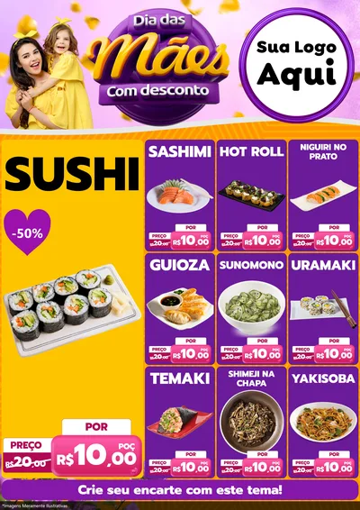 Modelo de Encarte para Encarte A4 Vertical com o tema Dia das Mães com Desconto para Comida japonesa