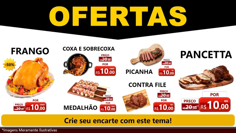 Modelo de TV para TV Horizontal com o tema Ofertas Preto e Vermelho Cartaz para Assados